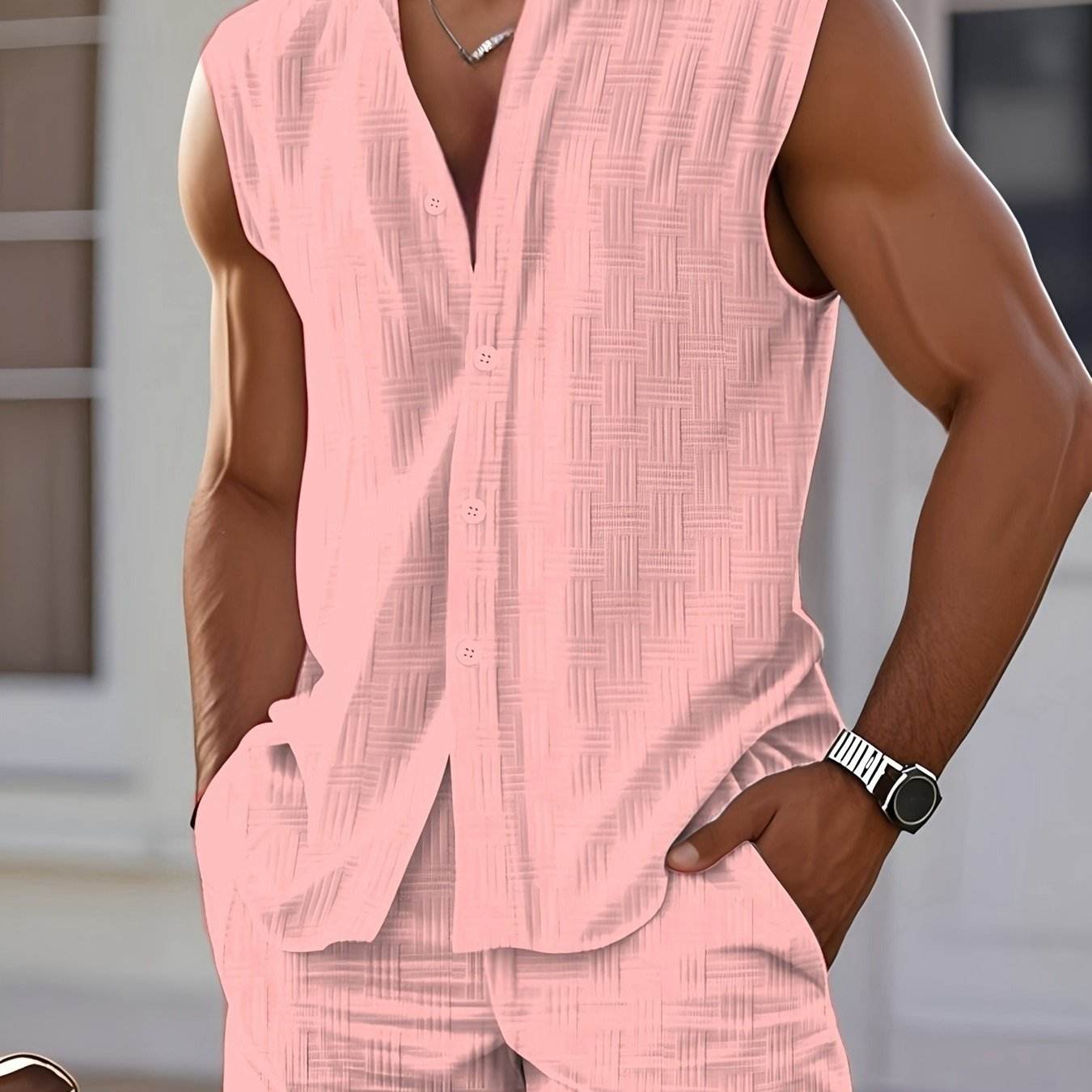 Summer Men's Casual Two-Piece Set - Sleeveless Shirt & Shorts - Buy Center US