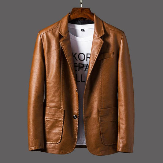 Buycenter Men's Leather Jacket - Stylish Autumn Thin Lapel, Multi-Pocket - Buy Center US