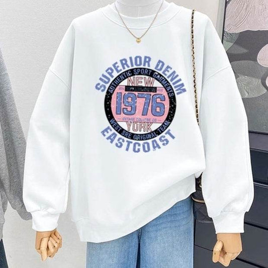 Retro Loose Round Neck Hoodie for Women - Cartoon Print, Long Sleeve - Buy Center US