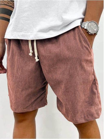 Buycenter Men's Casual Corduroy Shorts - Mid Waist, Straight Fit - Buy Center US