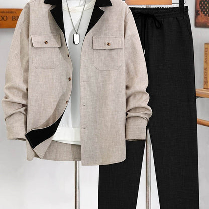 Casual Men's Fashion Suit Set - Lightweight Long Sleeve Trousers, Polyester - Buy Center US