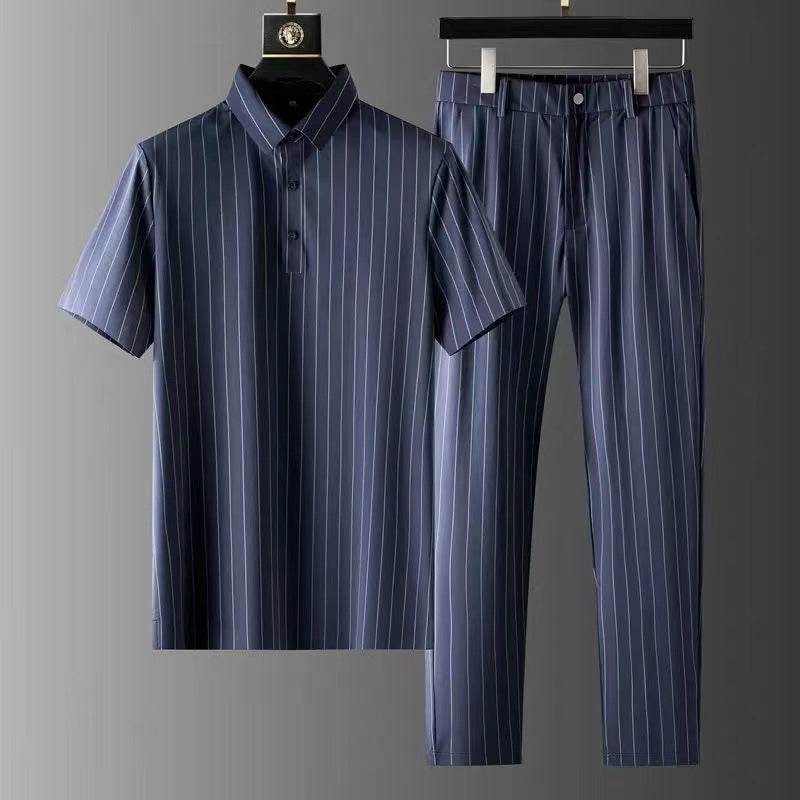 Buycenter Men's Ice Silk Casual Trousers Suit - Short Sleeve & Stylish - Buy Center US