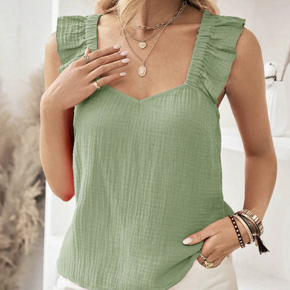 Ladies' Versatile Black Vest Top - Casual Style with V-Shaped Detail - Buy Center US