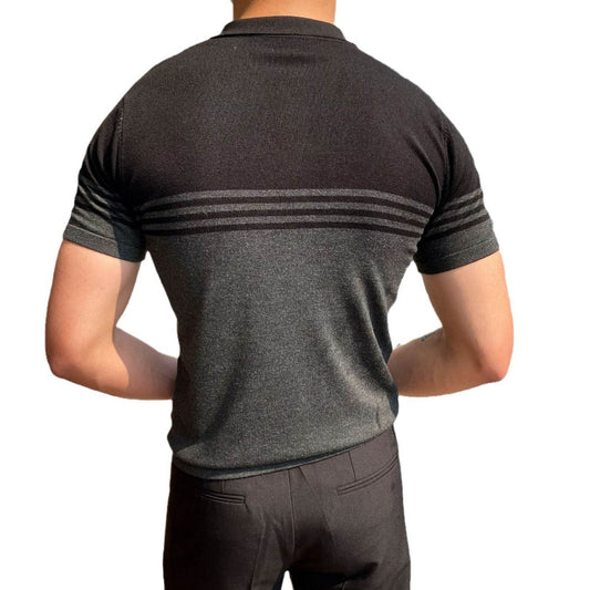 Casual Striped Short Sleeve Polo Shirt - Khaki, Black, or Dark Blue - Buy Center US