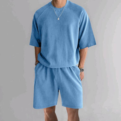 Buycenter Men's Casual Terry Sports Set - Short Sleeve & Shorts Combo - Buy Center US