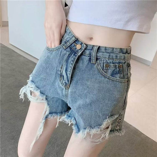 Vintage Denim Shorts - Micro Elastic High Waist with Frayed Design - Buy Center US