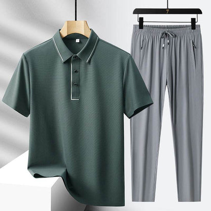 Buycenter Men's Light Luxury Polo Shirt & Trousers Sports Leisure Suit - Buy Center US