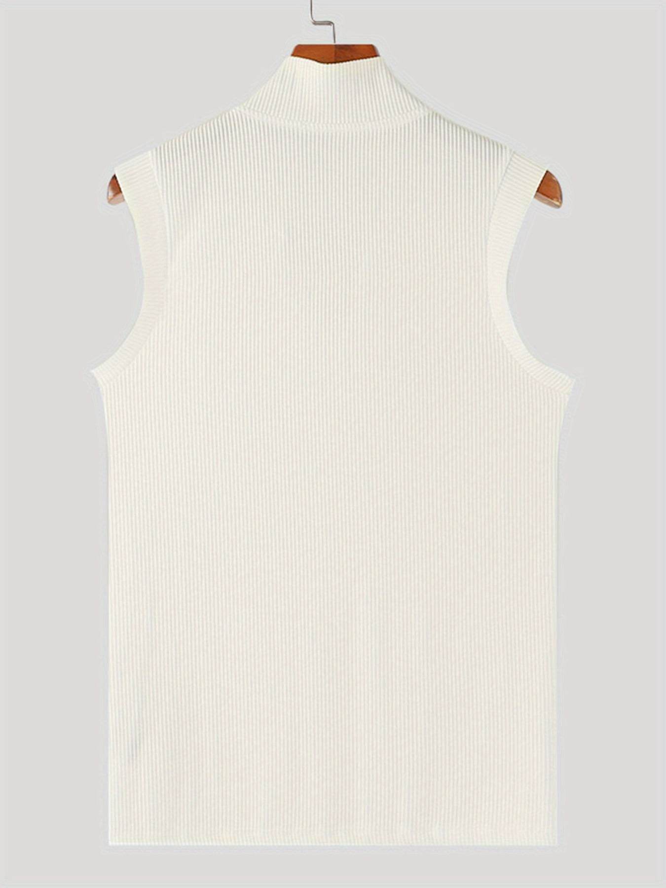 Men's Sleeveless Knit Tank Top - White V-Neck, Slim Fit Casual Wear - Buy Center US