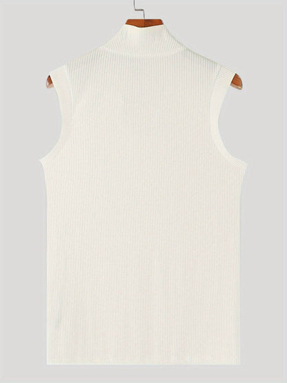 Men's Sleeveless Knit Tank Top - White V-Neck, Slim Fit Casual Wear - Buy Center US
