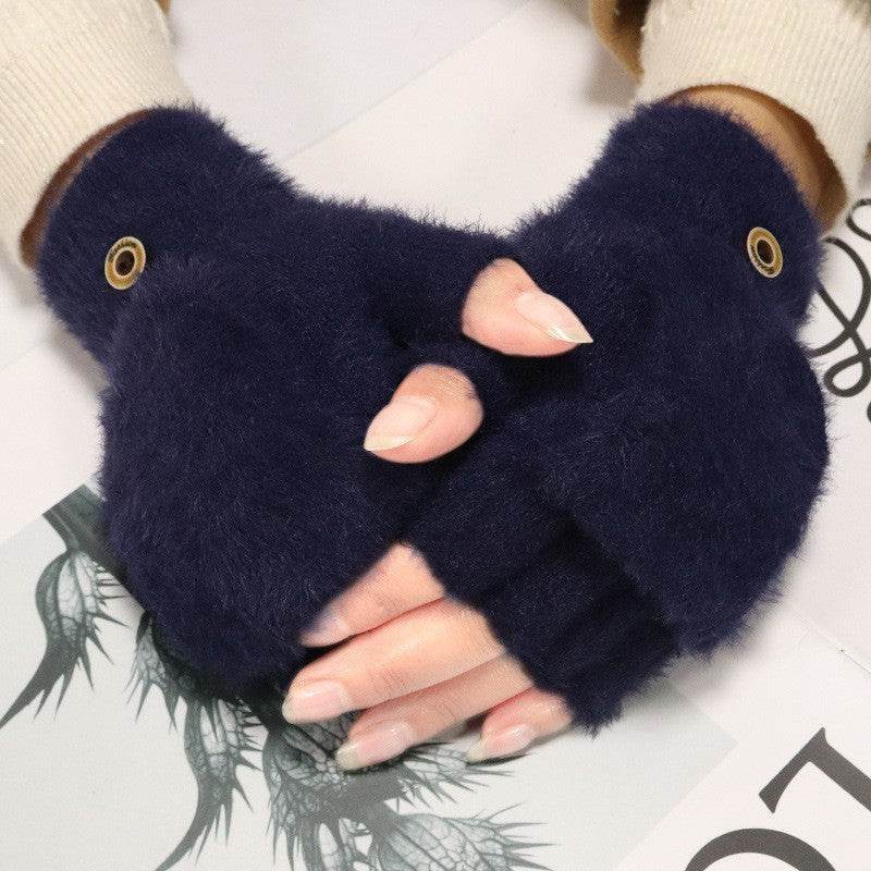 Winter Warmth Plush Gloves - Half Finger Flip Design for Students - Buy Center US