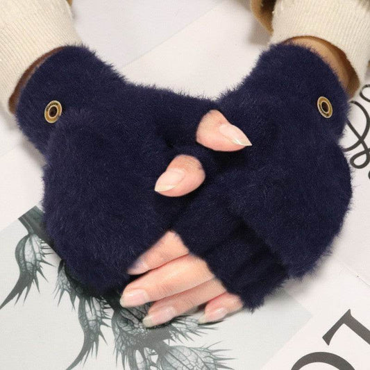 Winter Warmth Plush Gloves - Half Finger Flip Design for Students - Buy Center US