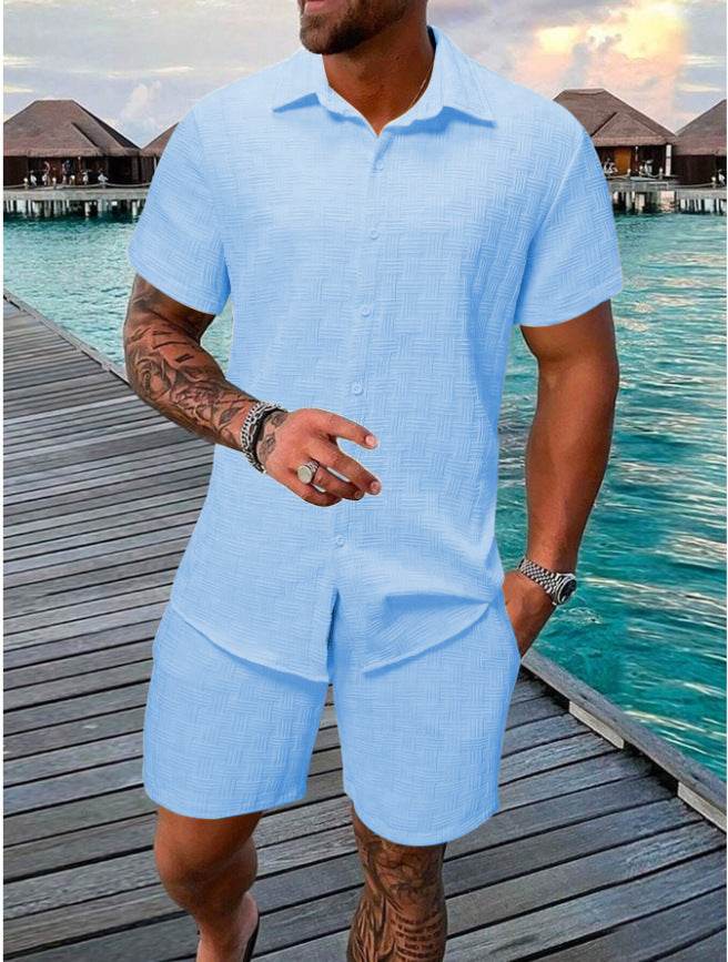 Buycenter Summer Jacquard Suit - Casual Black & White Shorts Set - Buy Center US