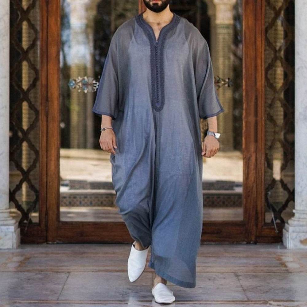 Buycenter Gray Linen Casual Robe for Youth - Loose Pullover Style - Buy Center US