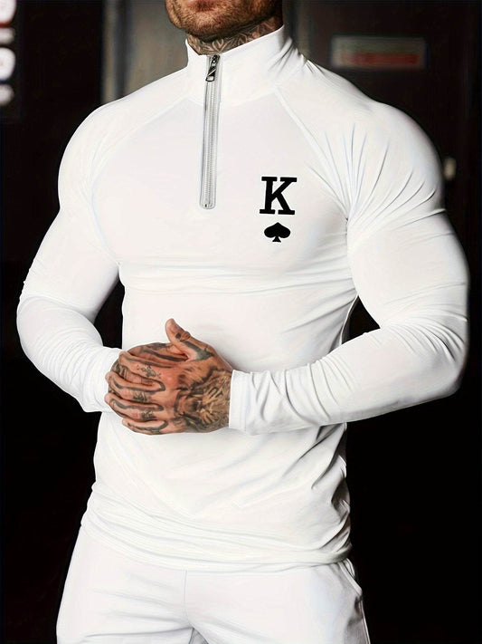 Men's White Sporty Zip-Up Shirt - Tight-Fit Stretch Fabric for Gym - Buy Center US