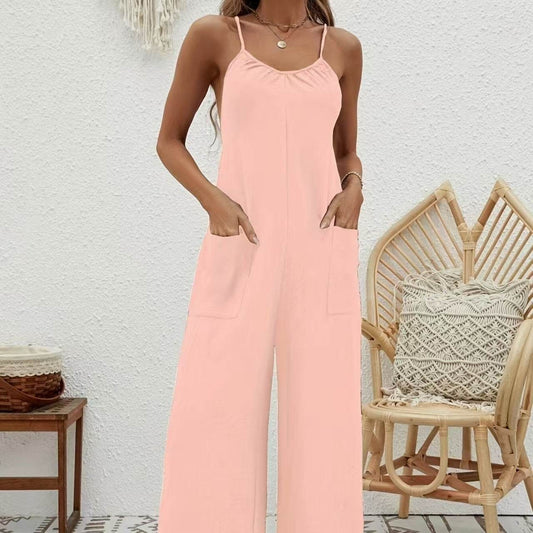 Ladies' Sexy Cross Suspender Jumpsuit - Solid Color, Sleeveless Design - Buy Center US