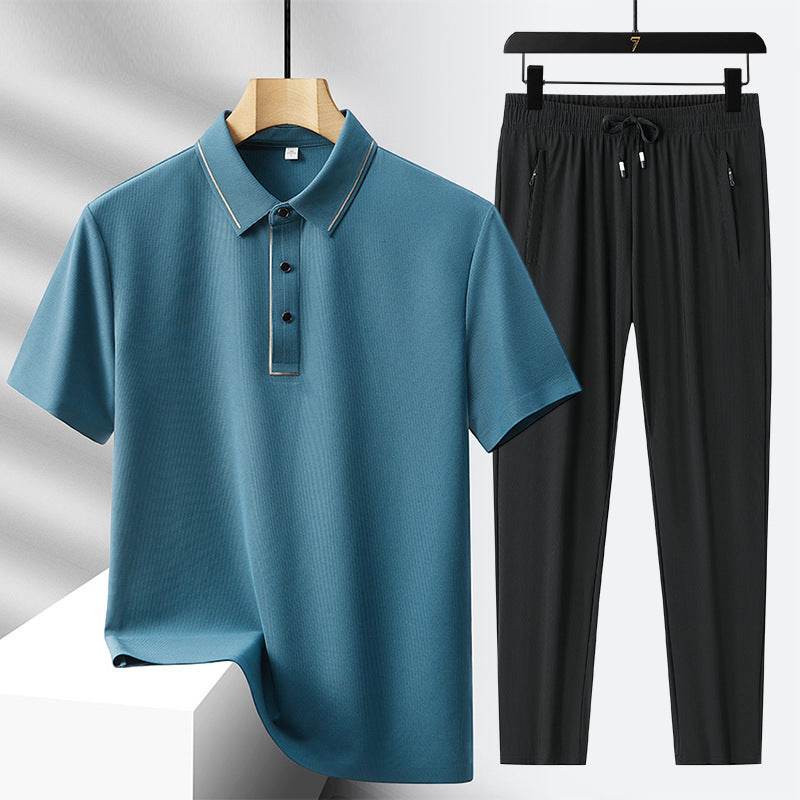 Buycenter Men's Light Luxury Polo Shirt & Trousers Sports Leisure Suit - Buy Center US