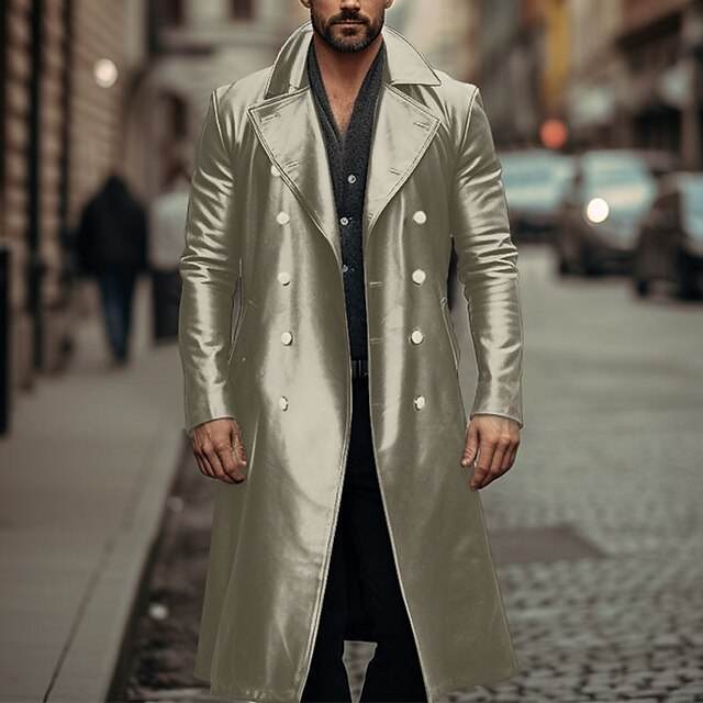 Buycenter Men's Double-Breasted Long Trench Coat - Leather Style & Sizes - Buy Center US