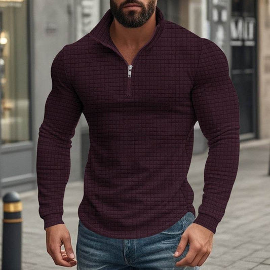 American Retro Men's Long Sleeve Sweater - Plaid Half-Zipper Design - Buy Center US