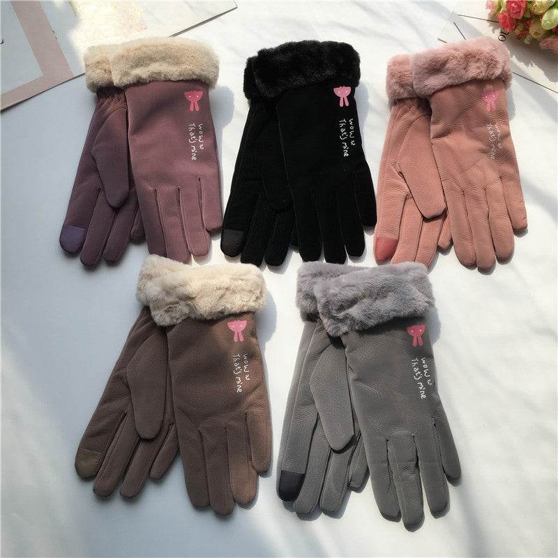 Autumn Winter Women's Riding Gloves - Warm Fleece-Lined Korean Style - Buy Center US