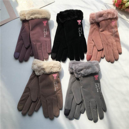 Autumn Winter Women's Riding Gloves - Warm Fleece-Lined Korean Style - Buy Center US
