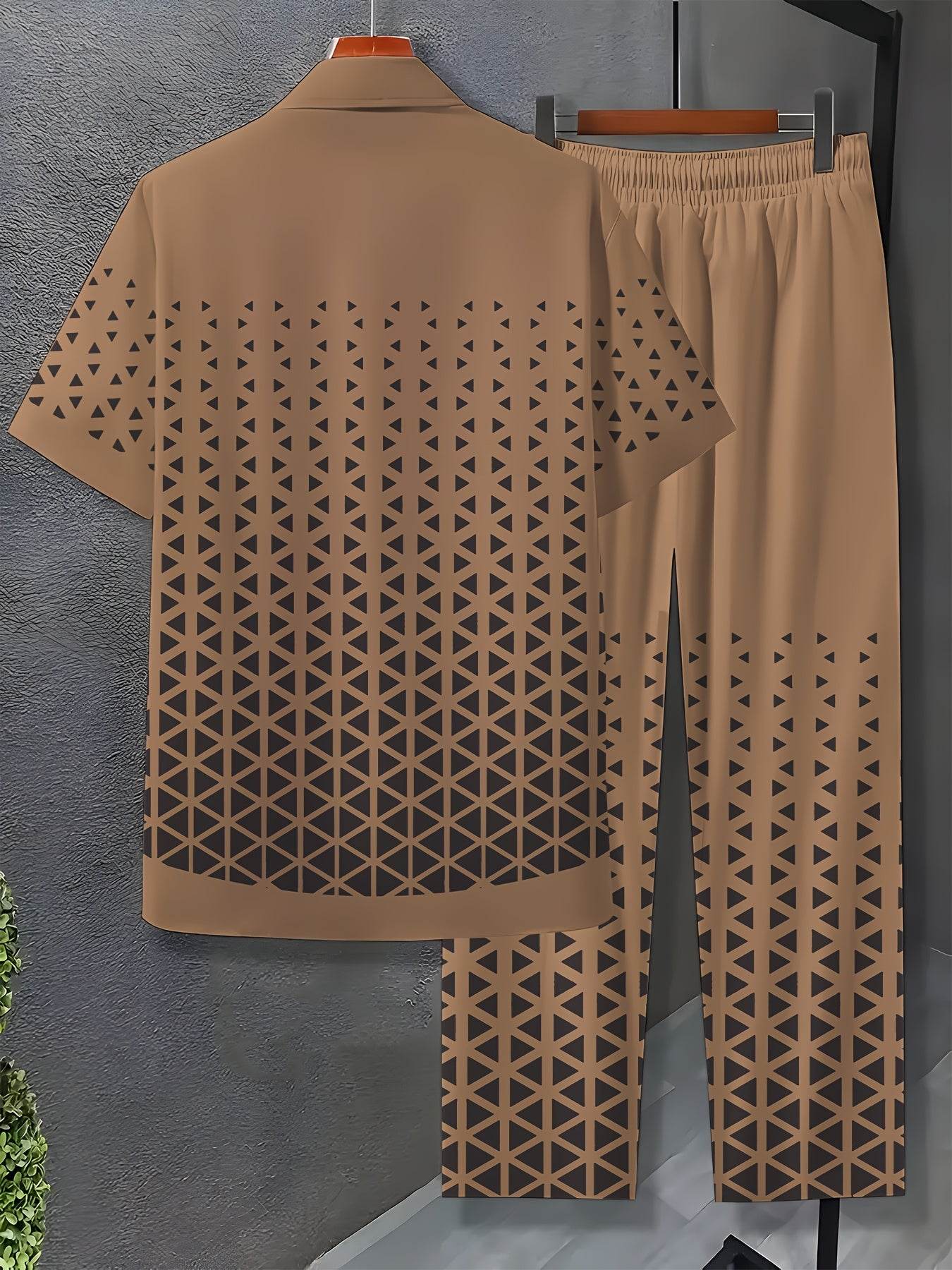 Men's Novelty Clothing Set - Casual Polyester Top & Bottoms, Button Details - Buy Center US