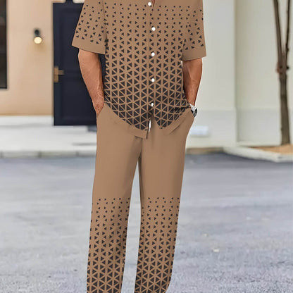 Men's Novelty Clothing Set - Casual Polyester Top & Bottoms, Button Details - Buy Center US