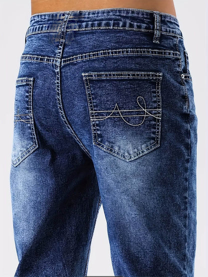 Stylish Men's Washed Blue Jeans - Stretchy Denim for Casual Wear - Buy Center US