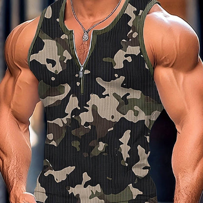 Men's Stylish Color-Blocked Casual Tank Top - Crew Neck, Slim Fit - Buy Center US