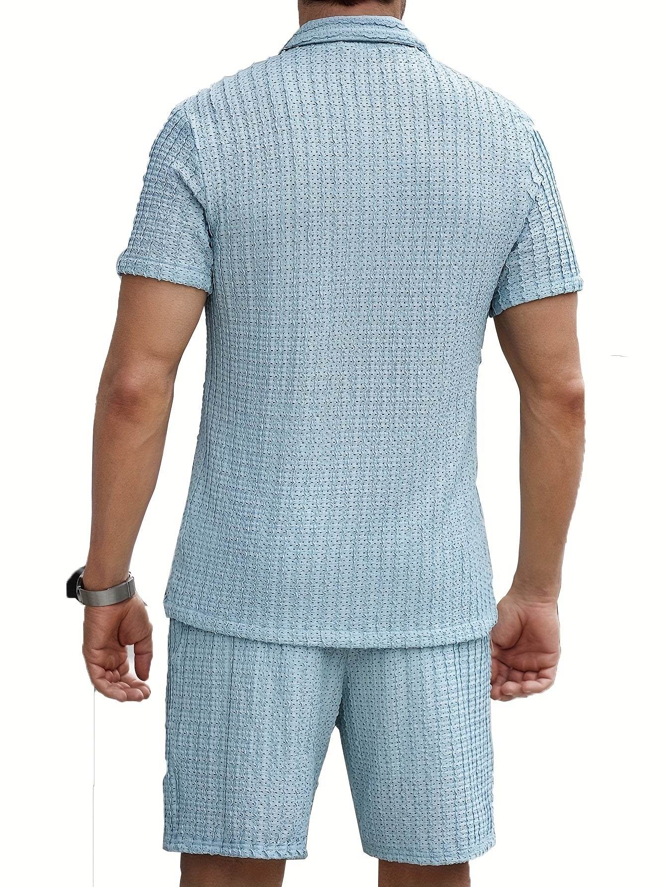 Men's Summer Casual Short Sleeve Outfit - Breathable Knit Sportswear Set - Buy Center US