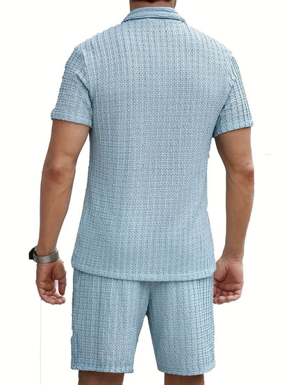 Men's Summer Casual Short Sleeve Outfit - Breathable Knit Sportswear Set - Buy Center US