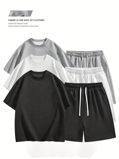 Men's Summer Houndstooth Knitted T-Shirt & Shorts Set - Casual Sports Outfit - Buy Center US