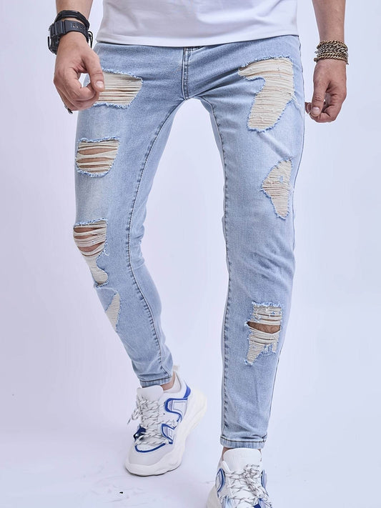 Men's Ripped Skinny Jeans - Medium Stretch Denim for Spring/Fall - Buy Center US