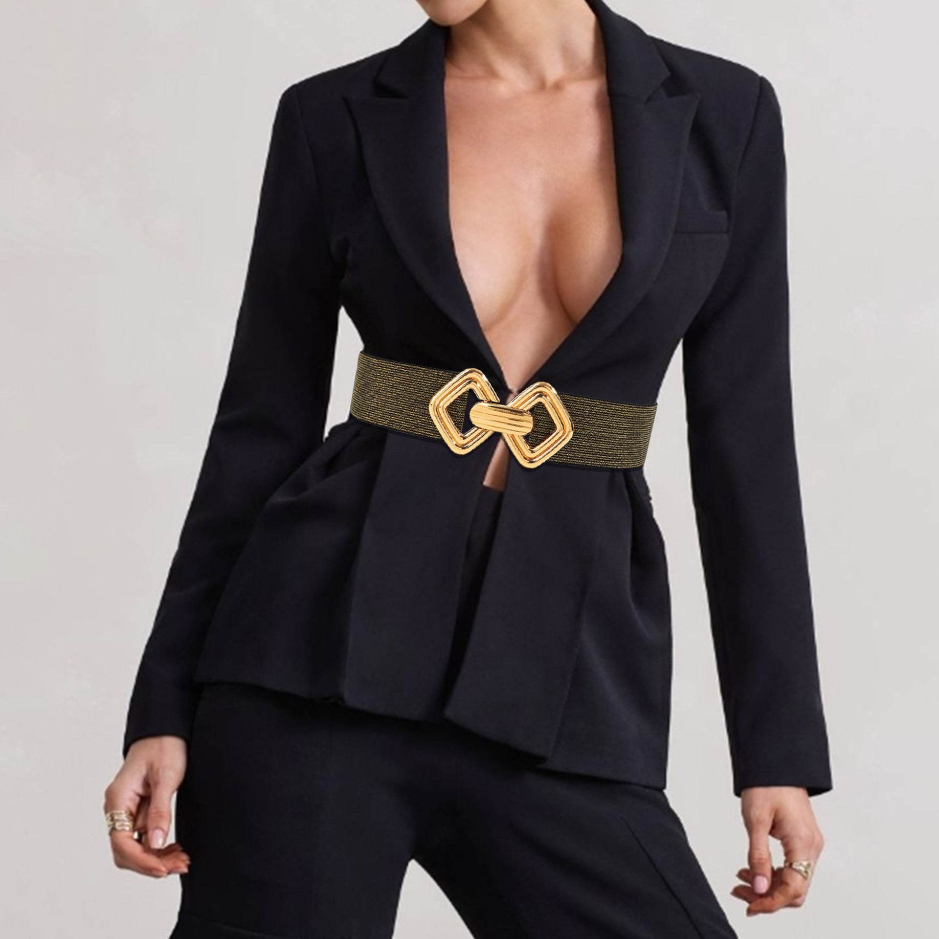 Stylish Wide Waist Elastic Belt for Women - Versatile PU Leather Design - Buy Center US