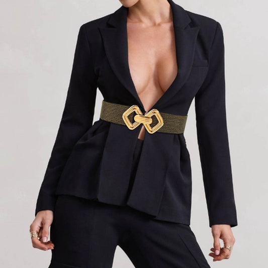 Stylish Wide Waist Elastic Belt for Women - Versatile PU Leather Design - Buy Center US