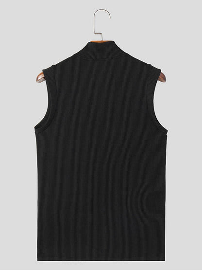 Men's Sleeveless Knit Tank Top - White V-Neck, Slim Fit Casual Wear - Buy Center US
