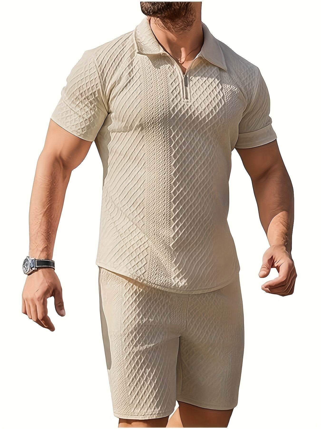 Men's Summer Jacquard Suit - Short Sleeve, Geometric Pattern, Regular Fit - Buy Center US