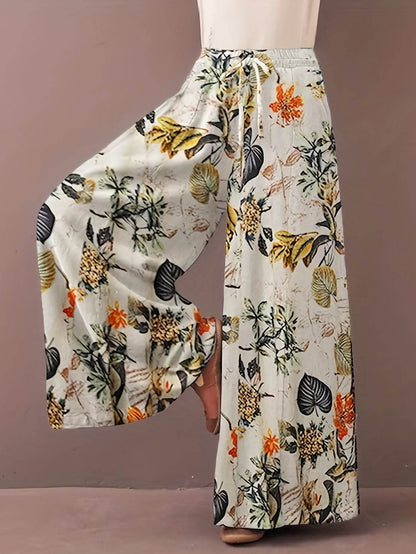 Plus Size Botanical Print Wide Leg Pants - Casual, Loose Fit for Women - Buy Center US