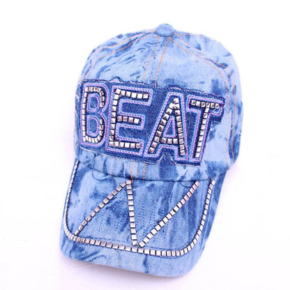 Korean Style Women's Baseball Cap - Rhinestone Denim Hat for Spring - Buy Center US