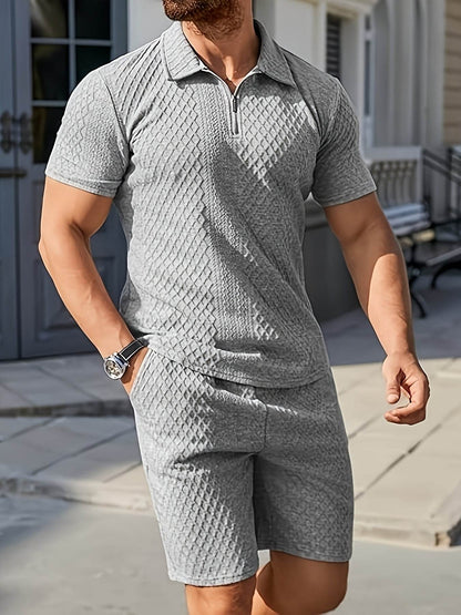 Men's Summer Jacquard Suit - Short Sleeve, Geometric Pattern, Regular Fit - Buy Center US