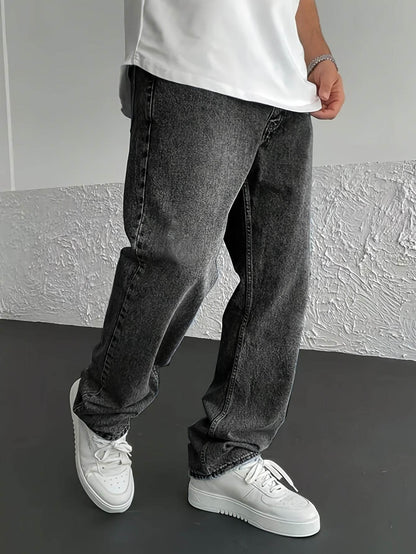 Men’s Loose-Fit Jeans - Cotton Blend All-Season Denim with Pockets - Buy Center US