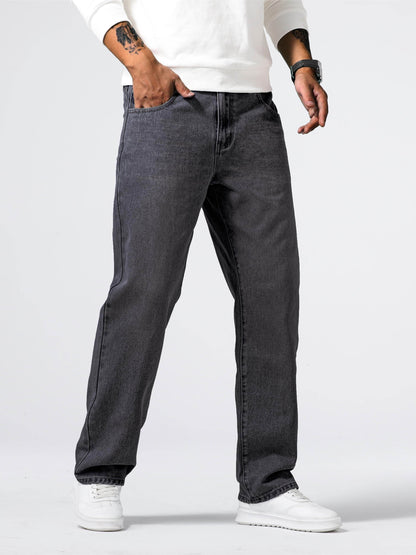 Men's Loose Fit Straight Leg Jeans - 85% Cotton Casual Denim Style - Buy Center US