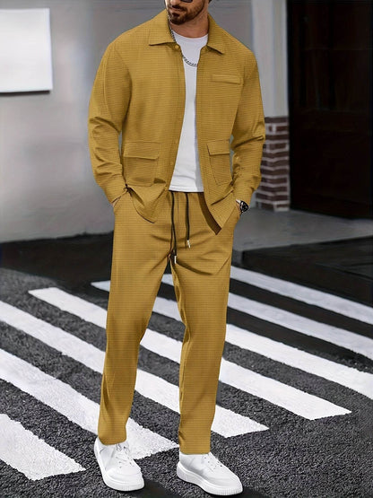 Men's Versatile Long-Sleeve Shirt & Jogger Set - 8 Shades for Every Occasion - Buy Center US
