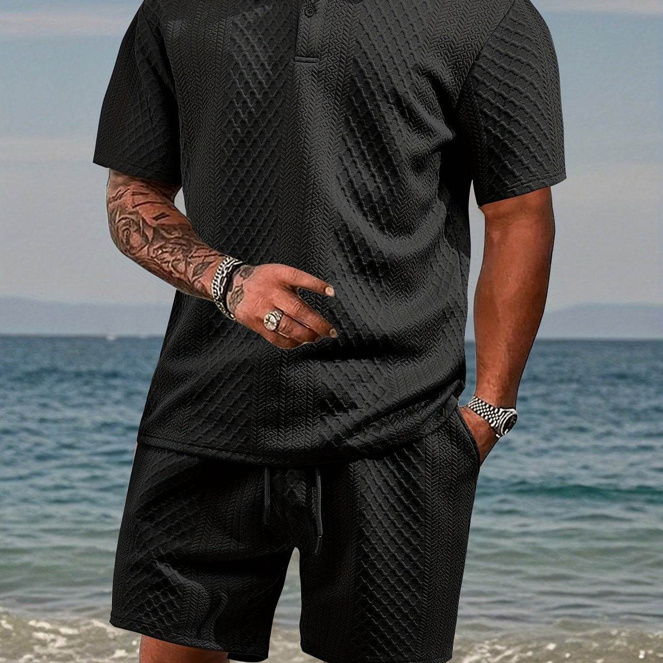 Men's Summer Jacquard Two-Piece Set - Casual Short Sleeve Sports Outfit - Buy Center US