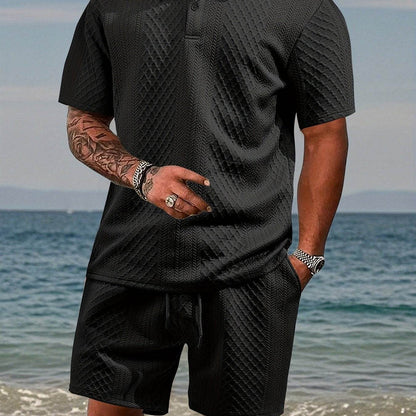 Men's Summer Jacquard Two-Piece Set - Casual Short Sleeve Sports Outfit - Buy Center US