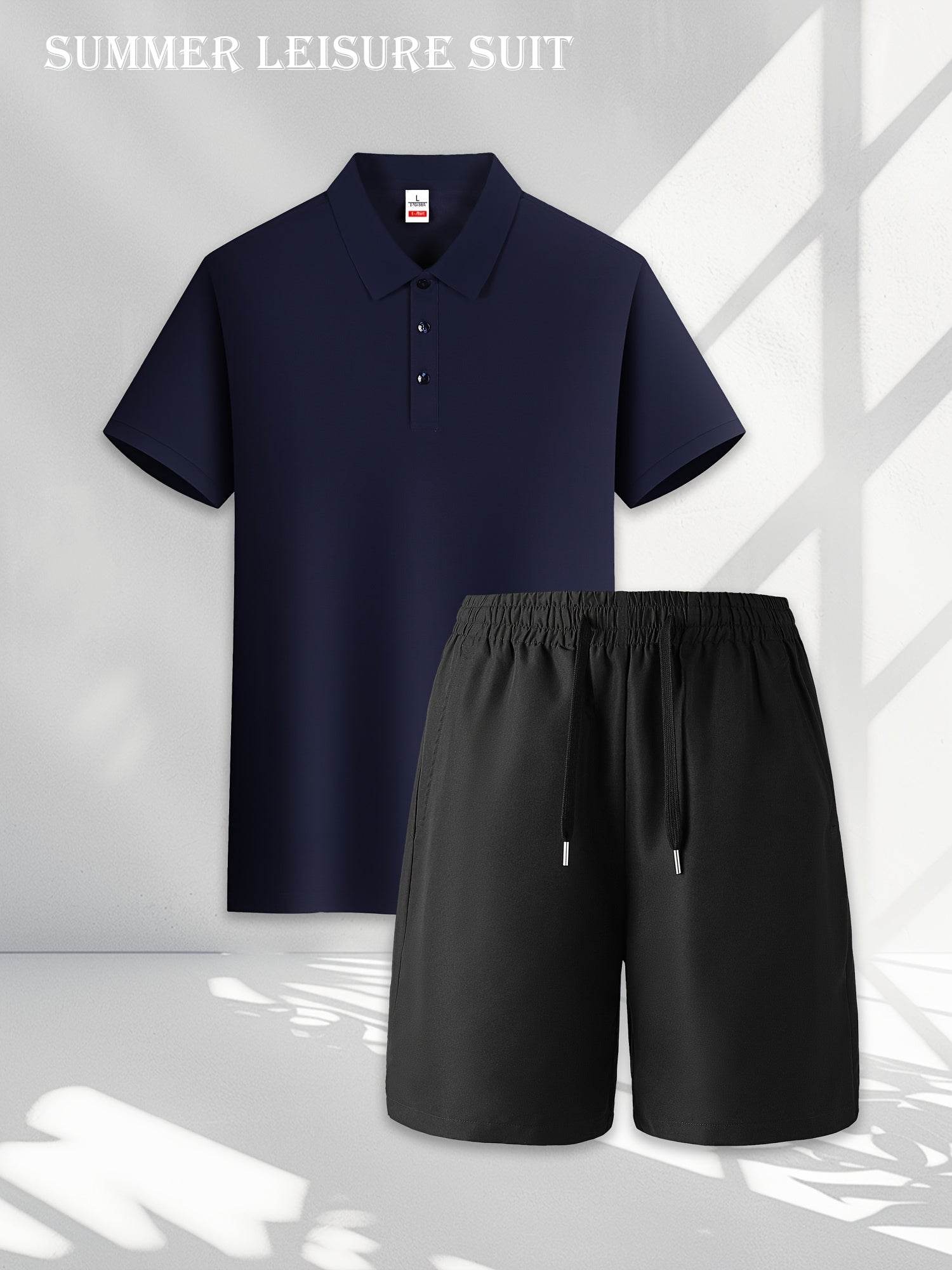 Men's Summer Black Polo & Shorts Set - Casual Golf Style, Loose Fit - Buy Center US