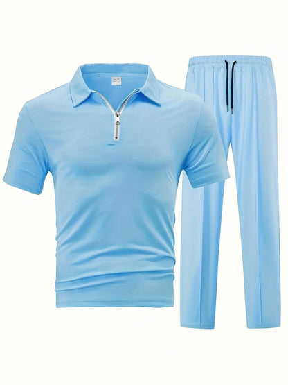 Men's Casual Outdoor Zip Short Sleeve & Pants Set - 5 Color Options - Buy Center US