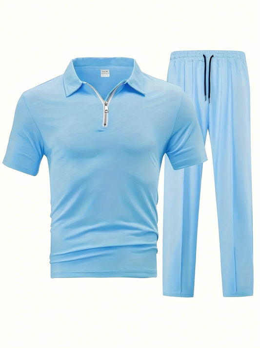 Men's Casual Outdoor Zip Short Sleeve & Pants Set - 5 Color Options - Buy Center US