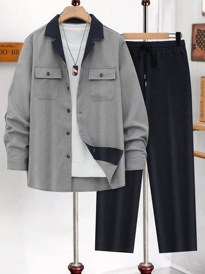 Casual Men's Fashion Suit Set - Lightweight Long Sleeve Trousers, Polyester - Buy Center US