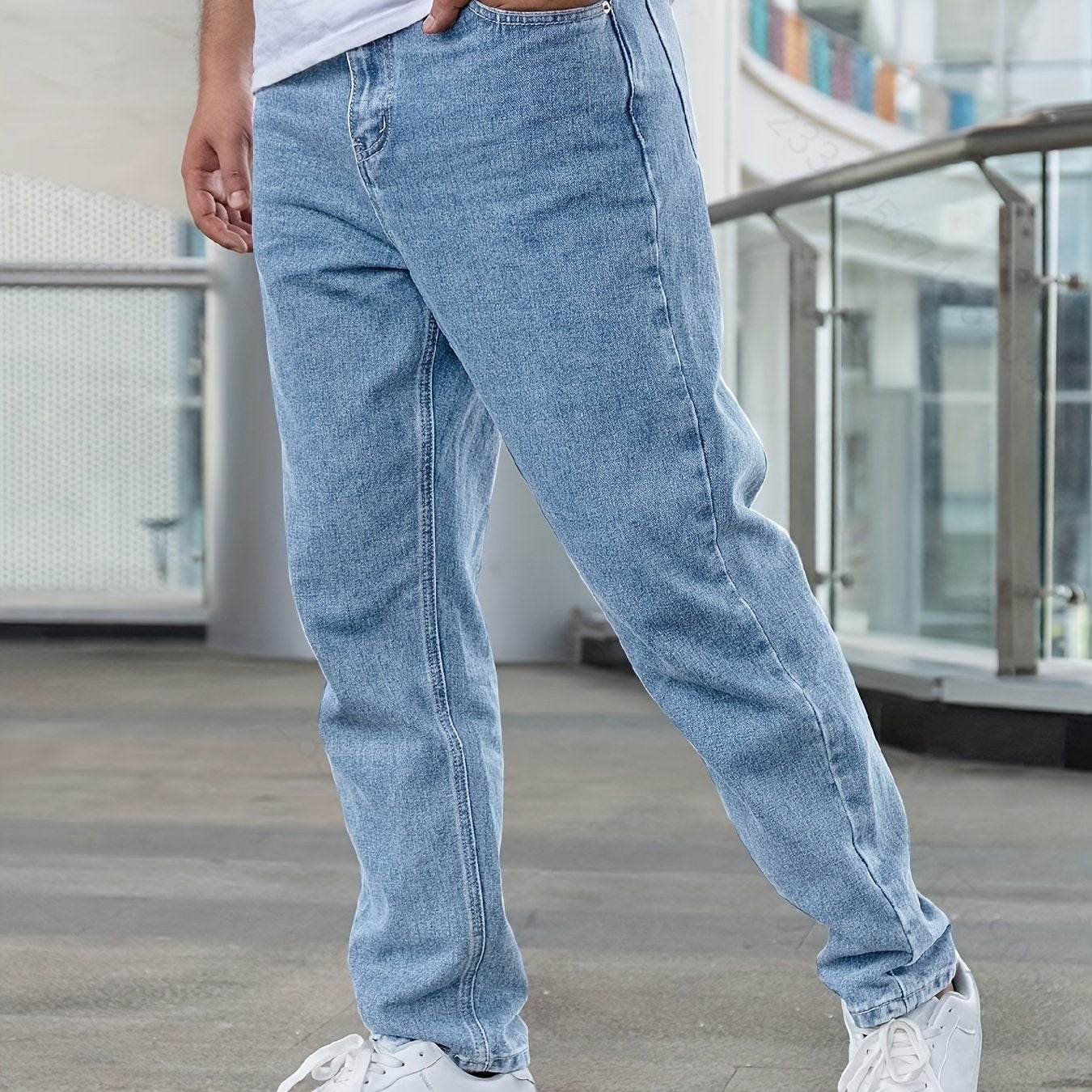 Men's Casual Stretch Denim Jeans - Light Blue, Relaxed Comfort Fit - Buy Center US