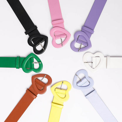 Wide Belt with Heart-shaped Buckle - Rose Red PU Leather Design - Buy Center US